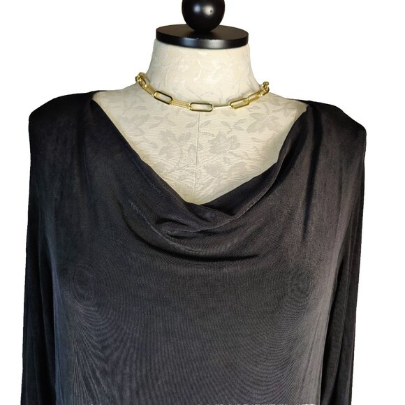 Chicos Travelers Black pullover Sz 3 XL black top drape Cowl Neck Stretch - Picture 2 of 5